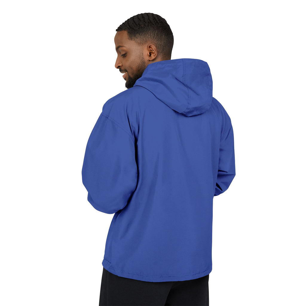 Light Blue Packable Anorak Jacket with Small Tree Logo — Windbreaker Pullover for Travel & Outdoor