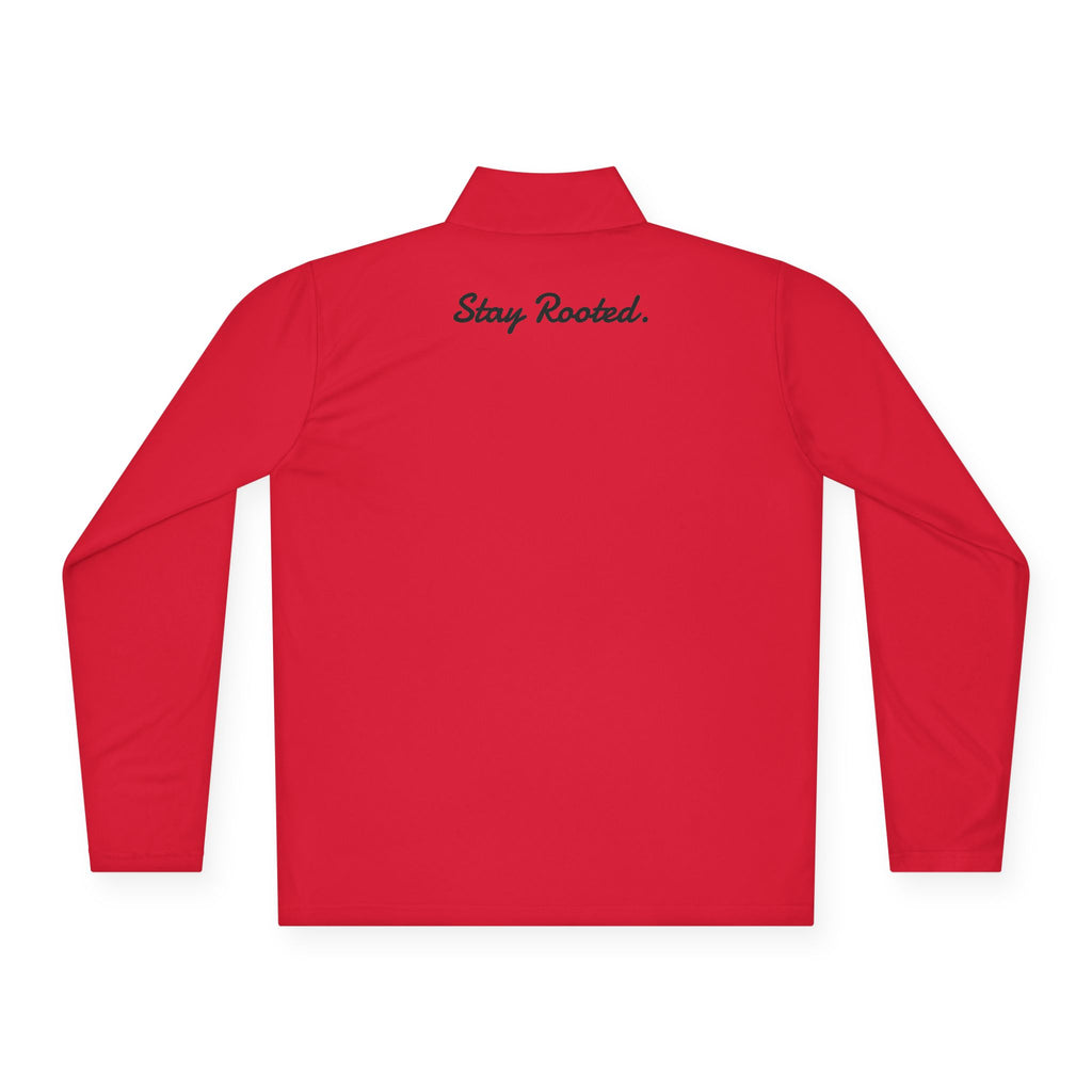 Quarter-Zip Pullover — Small Tree Chest Logo & “Stay Rooted.” Back Script