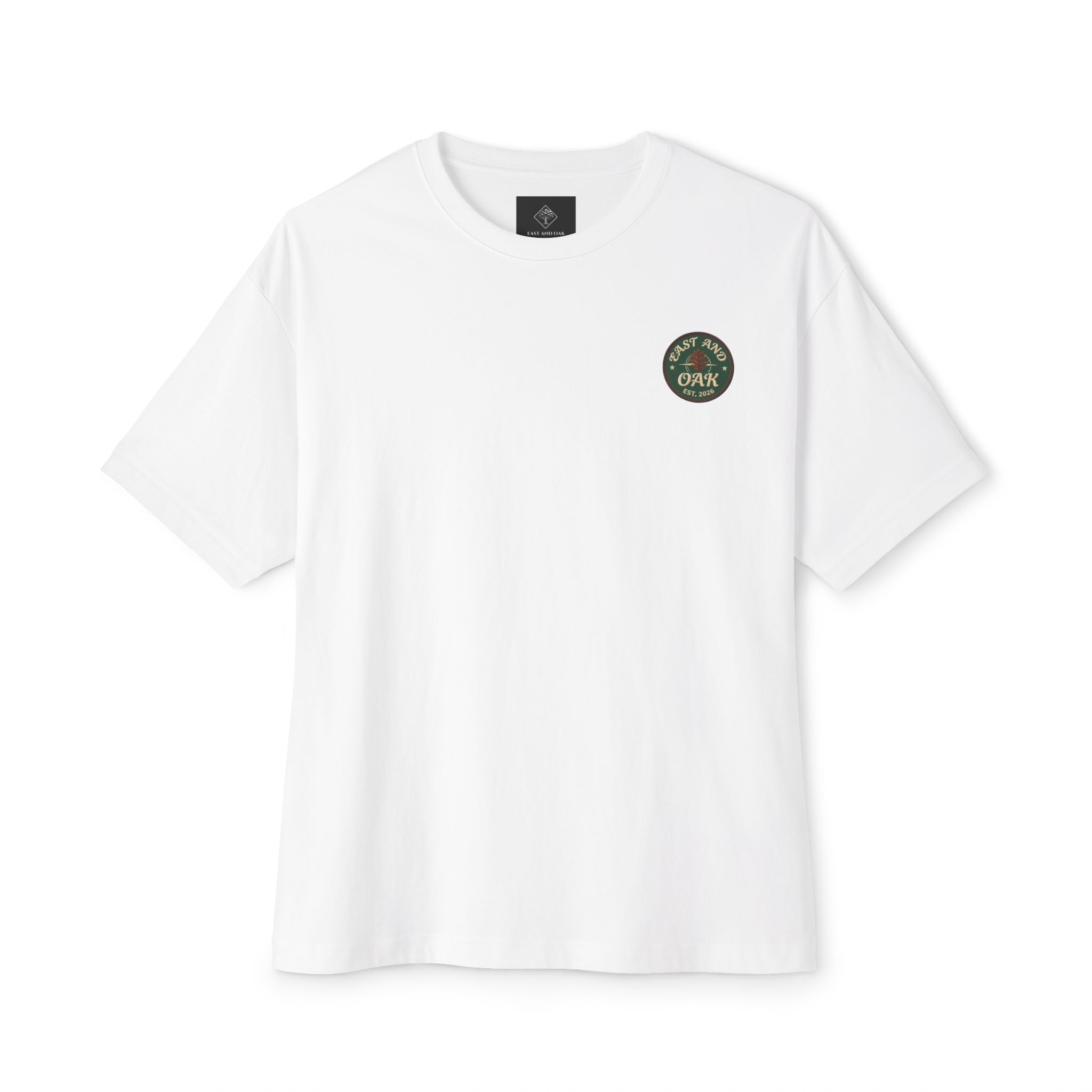 East and Oak Logo Boxy Tee — Minimalist Oversized Graphic T-Shirt
