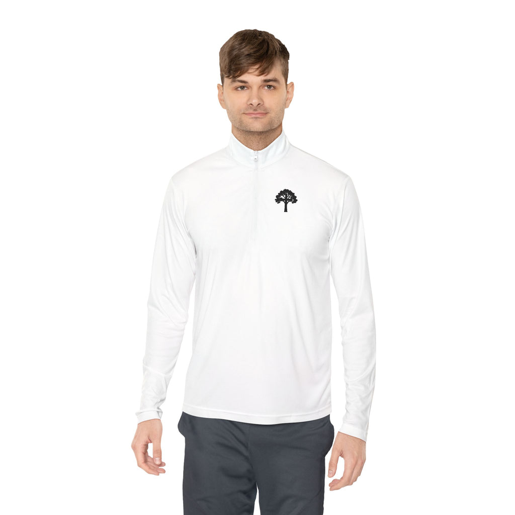 Quarter-Zip Pullover — Small Tree Chest Logo & “Stay Rooted.” Back Script