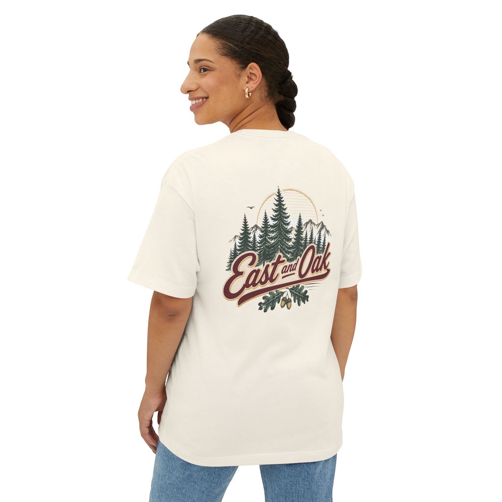 East and Oak Logo Boxy Tee — Minimalist Oversized Graphic T-Shirt